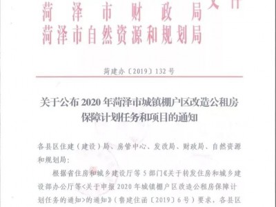 重磅!2020年曹县城镇棚户区改造开工计划5400套